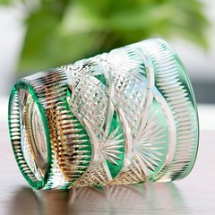 11oz Hand Cut Whiskey Glasses Edo Kiriko Crystal Glass Drinkware Tumbler Green