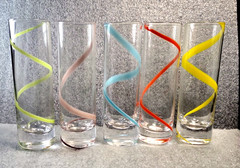 Set of 5 Hand Blown 4.75″ Color Swirl Shooter Glasses Weighted Bottom