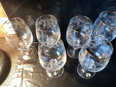 Bohemia Crystal Glasses Etched Faceted Ball Stem Gold Rim Set Of 6