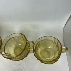 Vintage Amber Yellow Tea Cups Embossed Floral Scroll Pattern Retro Collectible