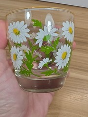 VTG Libbey Glass White Daisy Juice Glass Yellow Rim MCM Replacement