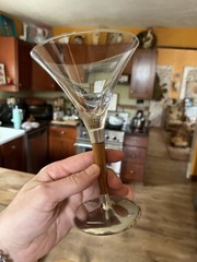 Beautiful Mid-Century Teak Wood Stem, Pewter Metal And Glass Martini Glass