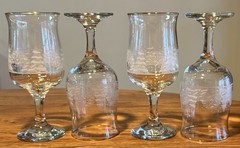 Libbey Pines Etched Winter Trees 10 oz Wine Goblets Set of 4 Holiday Glasses 7”