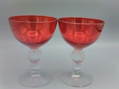 2 Golf Ball Ruby Red Glass by Morgantown Liquor Cocktail 4 1/8″ – 3 1/2 oz
