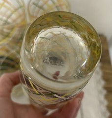 Vtg Libbey Tumblers Peach Green Yellow White Criss Cross Tumbler Glasses Barware