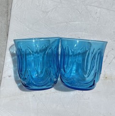 2 Vintage Anchor Hocking Colonial Blue Tulip Tumbler Low Ball Glasses 8oz