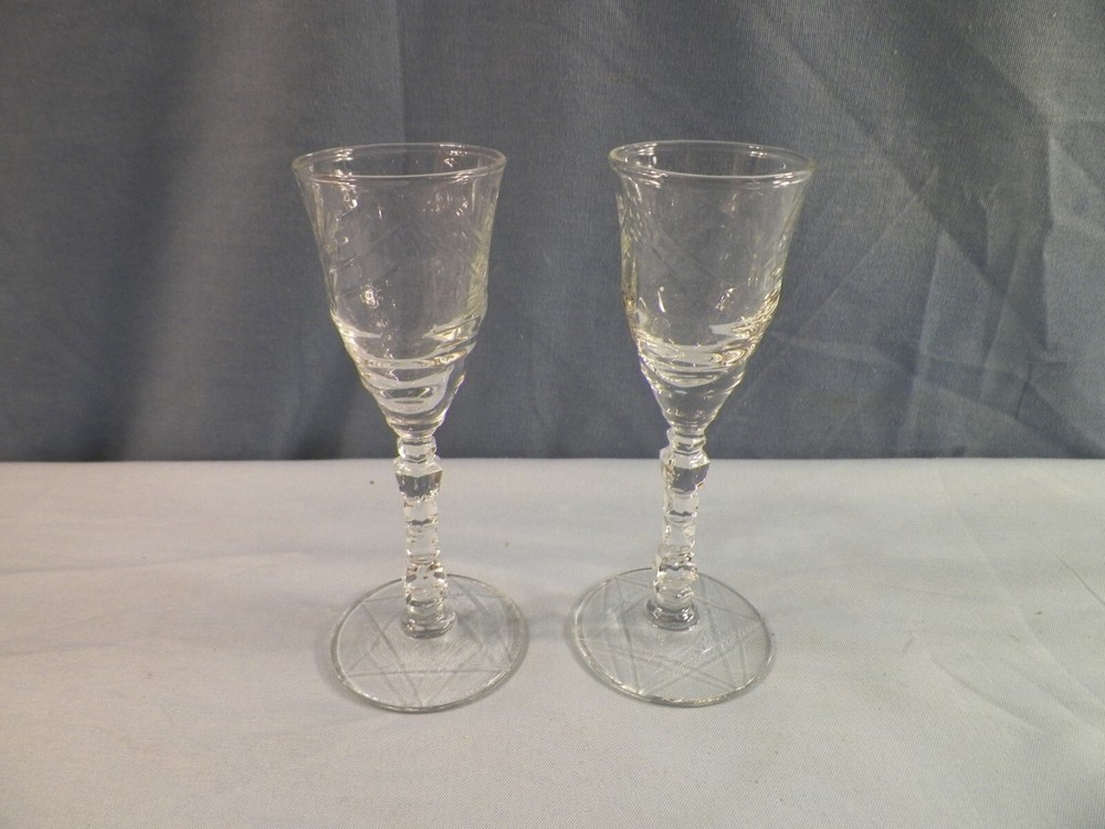 Pair Set of 2 Libbey Clear Glass Rock Sharpe Cordials Small Wine Goblets