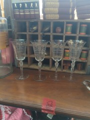 Vintage Tall Libby Rock Crystal Wine Footed Stems Glasses Glass Set Elegant…