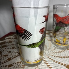 Vintage Pheasant Hunting Scene Drinking Glasses Set of 4 Game Bird Tumblers