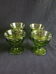 Lot Of 4 Vintage Bartlett Collins Manhattan Green Sherbet Glasses 60’s