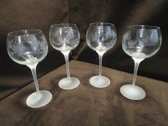 Vintage CCI Crystal Wine Hock Goblets Satin Stem etched Thistle Pineapple 1980s