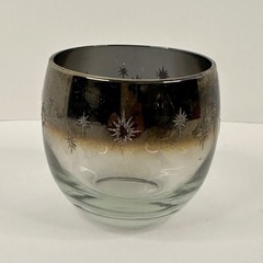 Vitreon Queen’s Lustreware Roly Poly Embossed Atomic Star Glasses w Chrome Caddy