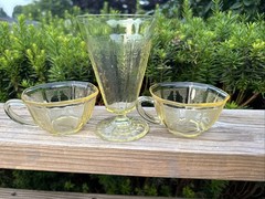 3 Piece Anchor Hocking Topaz Princess Yellow Depression Glass 1930s Cups Sundae