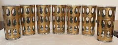CULVER Mid 20th Century «Pisa» Crackled 22k Gold Highball Glasses – Set of 7