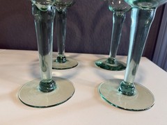 Set of 4 Vintage Green Stem Wine Glasses Hand Blown Rustic Goblets Corsica Glass