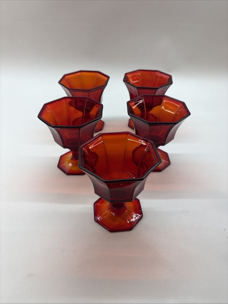 Vintage Independent Crystal Octagonal Red Wine Glass Set Of 4