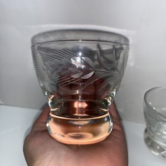 Vintage Set Of 3 Wheat Etched Low Ball Glasses 3” High MCM Heavy Round Bottom