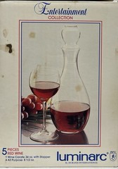 LUMINARC Entertainment Collection WINE DECANTER w STOPPER & 4 GLASSES (NOS)