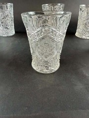 Set of Six Antique Rayed Flower 9 oz Flat Tumblers by Indiana Glass-Rare Find!