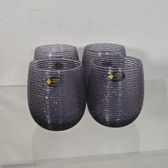 White Cristal Purple Ribbed Glass Tumbler Set of 4 Made in Italy