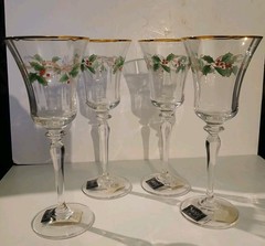 4 Mikasa Lead Crystal Ribbon Holy Fluted Stemmed Goblet Glass 9′ Tall