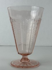 Anchor Hocking Mayfair Pink Glass Open Rose Footed Water Tumbler 5 1/4″ Tall