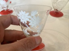 Art Deco Hand Painted Floral & Angel Fish Red Footed Cocktail Glasses WOW