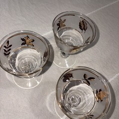 Vintage 3 Libbey Frosted Gold Leaf Cordial Ball Stem Glasses 1960’s MCM