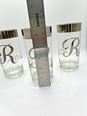 Set of 3 Silver Rim Glasses Dorothy Thorpe Monogram R 5.5” Mid Century High Ball