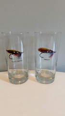 Vintage Fly Fishing Highball Glasses Set Of 8 With Multicolor Fly Designs