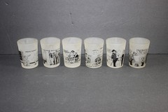 Set of 6 Vintage Bill Davey Frosted Cartoon Shot Glasses