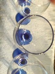 5 Cobalt Blue Stemmed Crystal Goblets With Clear Top. MINT 812G