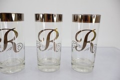 Glastonbury Monogram Letter R Platinum Silver Highball Glasses Set of 3 Vintage