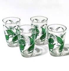 Libbey Clear Glass with Green Leaves 8 oz. Mid-Century Modern Tumblers set of 4
