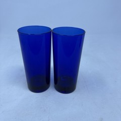VTG Lot of 2 Reims France Cobalt Blue Tall Tumbler Drinking Water Glasses 5.5″