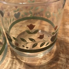 2 Vintage LIBBY Colored Spring Flower Designs Bar Barware Kitchen Food Home