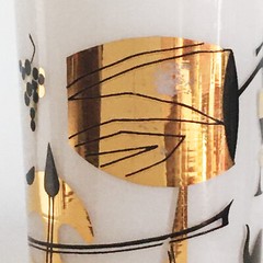 One Mid-Century Modern Highball Barware Glass Gold & Black Abstract