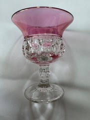 Set of 4 Kings Crown Thumbprint Cranberry Cordial Cocktail Juice Glass Flashed