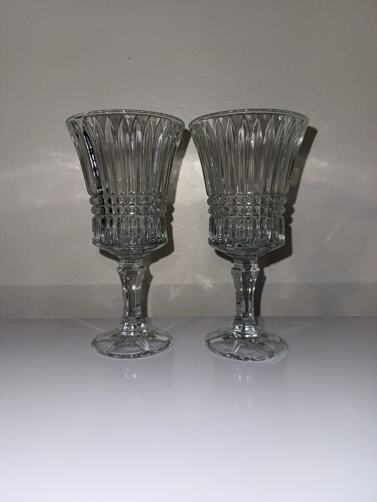 Vintage Clear Glass Wine Goblets/ Water Chalices 7.25”