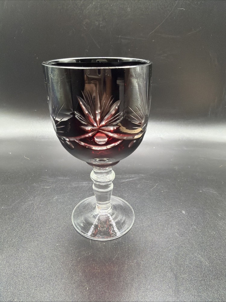 Bohemian Ruby Red Wine Goblet 5”