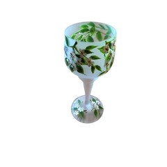 AVON Hand Painted Hummingbird Floral Frosted Stemmed Goblet Wine Glass 8in Vtg