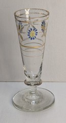 Vintage Hand Enameled Art Deco Fluted Cordial Blue Yellow Flowers Golden Trim