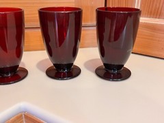 4 Anchor Hocking Royal Ruby Red Glass Footed Iced Tea Tumblers Set Vtg