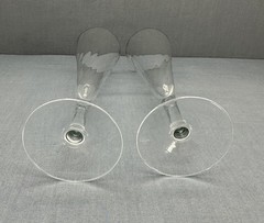 RALPH LAUREN Clear Crystal LATHAM PLATINUM Wave Glass CHAMPAGNE FLUTES Set of 2