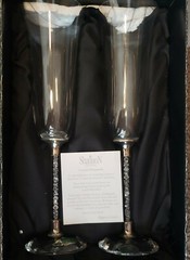 Shannon Crystal by Godinger Floating Diamonds Toasting Flutes Pair