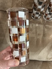 Vintage MCM Metallic Checker Tom Collins High Ball Glasses Made in France ~ 4