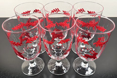 6 Dansk Nordic Knits Red 12 Oz Goblet Set Vintage Reindeer Christmas Crystal Lot