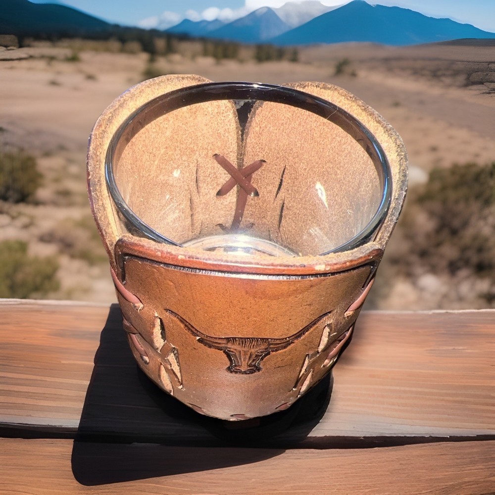 Libbey Bamco Western 4” Tumbler Shot Glass & Laced Leather Sleeve #8