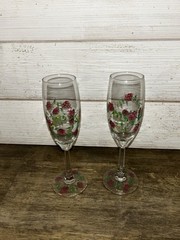 Hand Painted Champagne Flutes Set of 2 Purple Grapes With Leaves