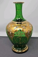 Antique Bohemian Moser Style Green Enameled Tumble Up Set, 19th Century